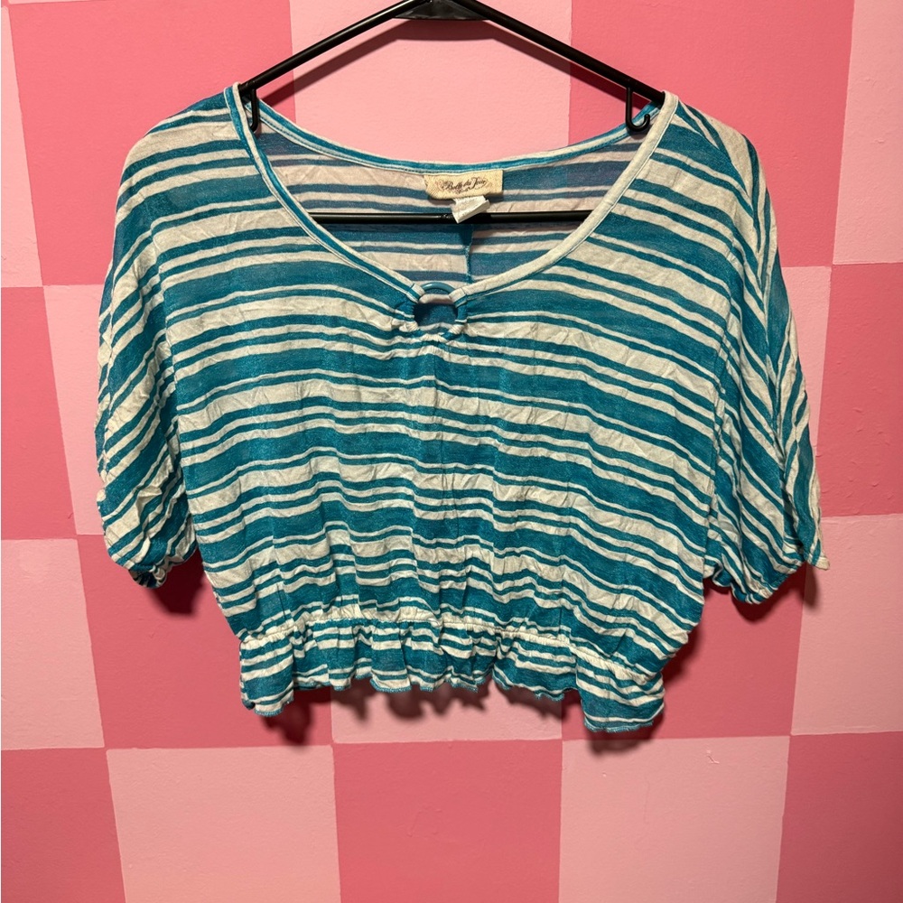 Mighty Fine Teal and White Striped Blouse